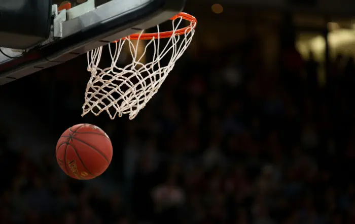 basketball going through hoop closeup